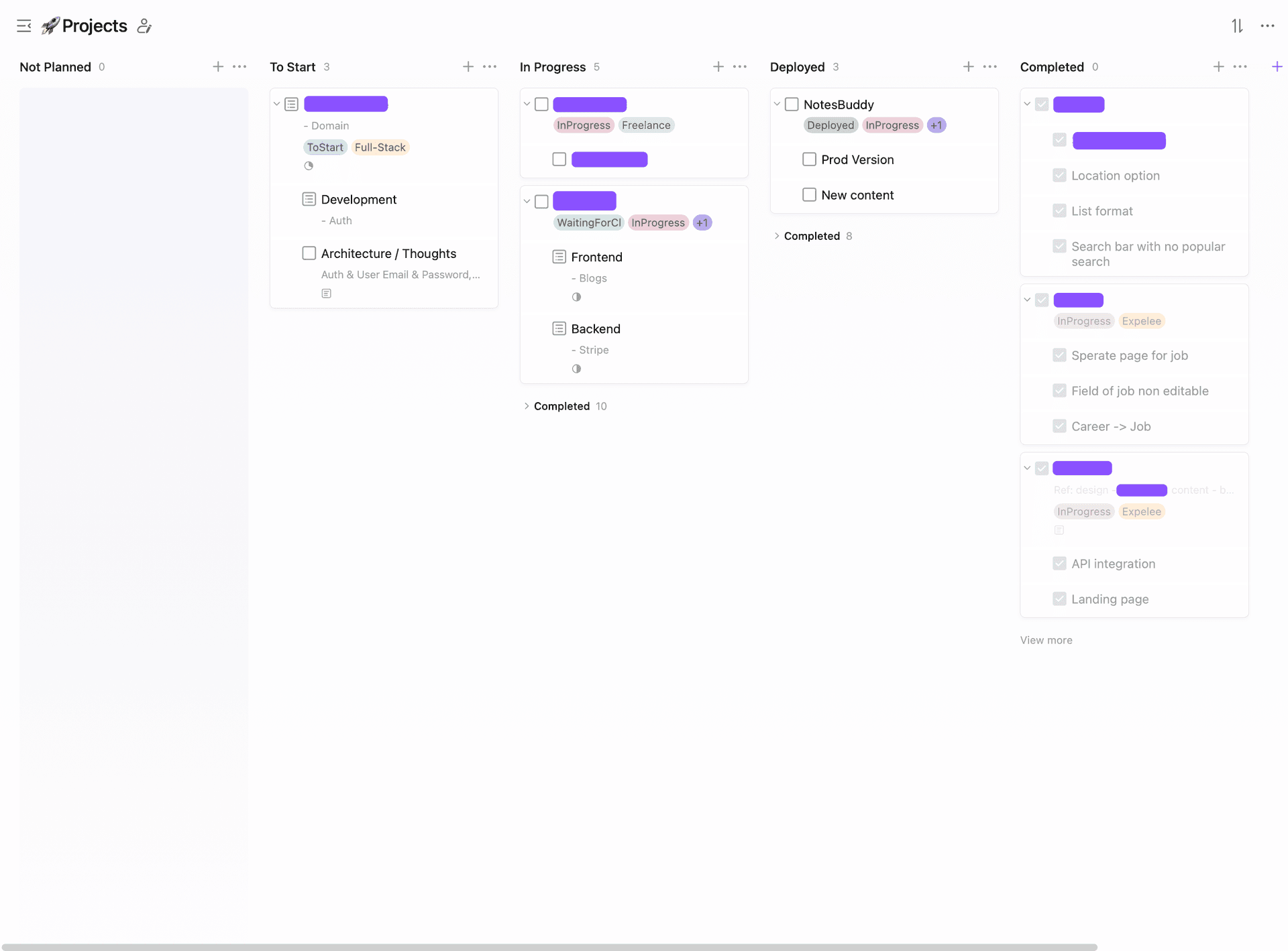TickTick kanban board